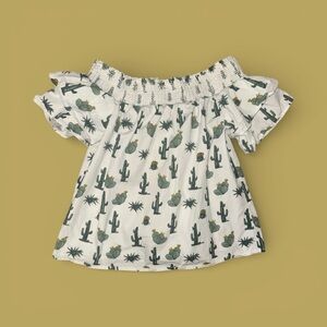 Cactus Print Off-Shoulder Boho Desert Party Blouse Top Women’s XS Southwestern